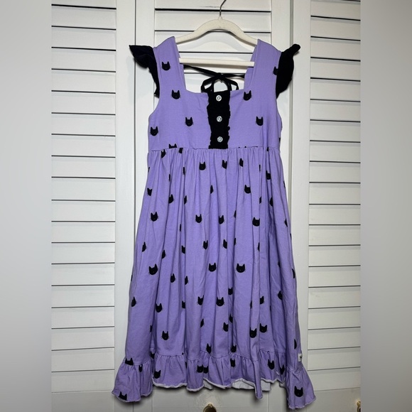 Madison Grace Other - Madison Grace Kids Purple & Black Cat Pattern Ruffle Dress Size 12